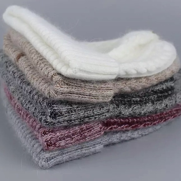 Wine Angora Fur Pompom Cable Knit Beanie - Picture 2 of 5